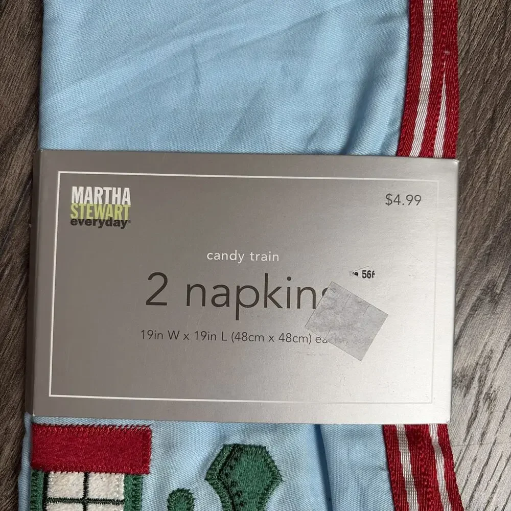 New Lot Of 5 Martha Stewart Train Peppermint Cotton Fabric Napkins 19 x 19 (10)